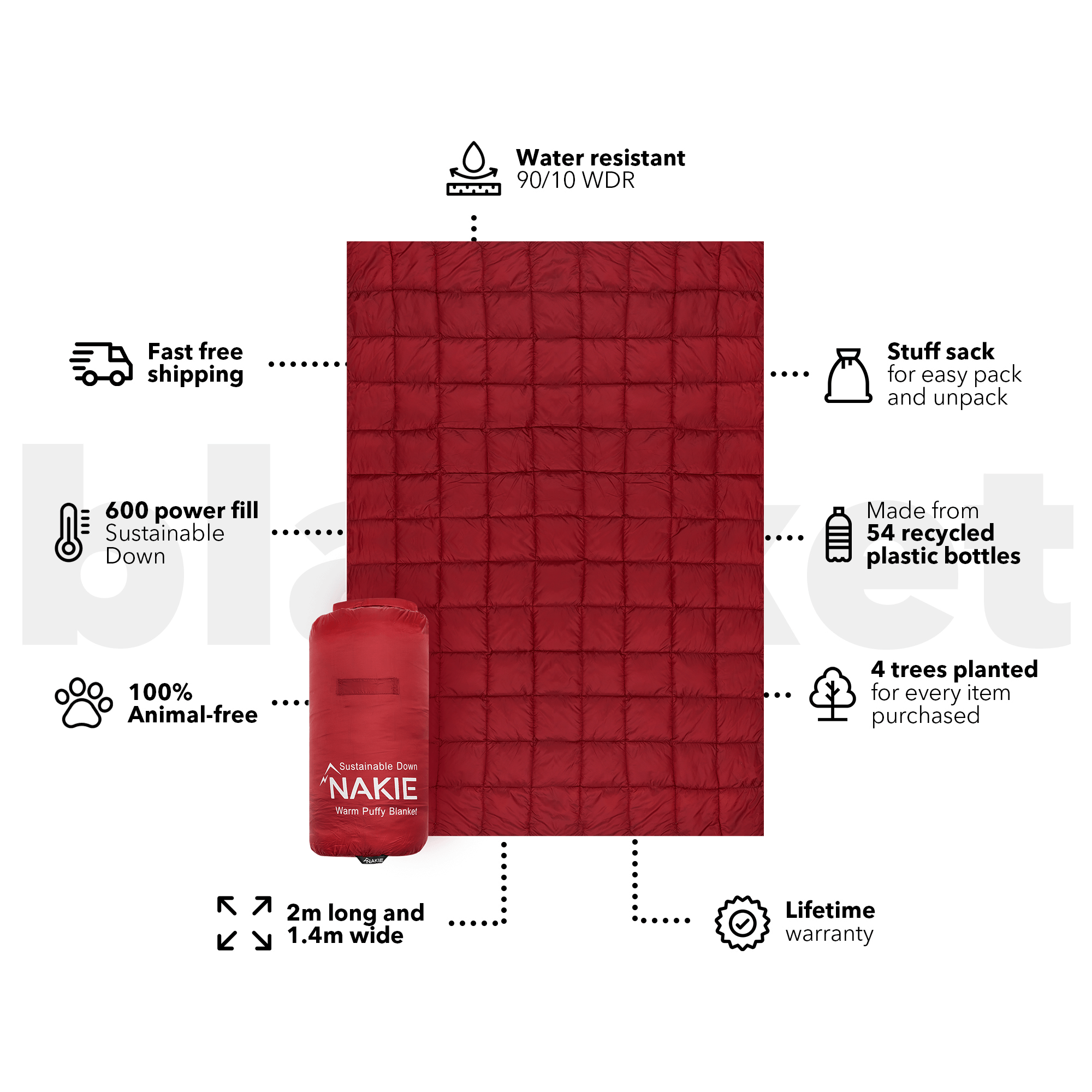 Earth Red Sustainable Down  - Puffy Blanket